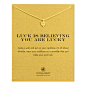 luck is believing you are lucky shamrock necklace, gold dipped, 16 inch