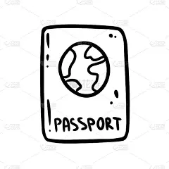 可爱的卡通护照涂鸦形象标志。旅行见闻讲演的标志。媒体高亮图形图标
