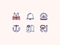 Nautical Icons boat ship sailing nautical ocean map anchor life west diving scuba shell perl bell water sea illustration outline icon
