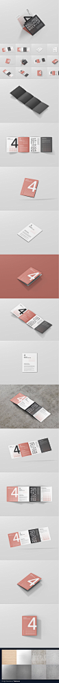 时尚高端的高品质逼真质感的房地产四折页设计VI样机展示模型mockups