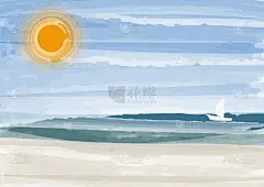 海景,海滩,涂料,夏天,户外,草图,白色,创造力,日落