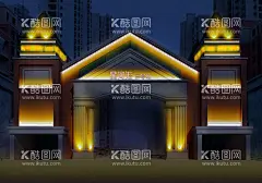 亮化效果图  - 源文件下载【酷图网】亮化效果图,洗墙灯,射灯,小区大门亮化,线条灯,亮化