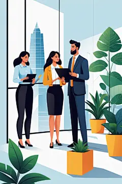 卡通现代扁平风商务办公场景插画