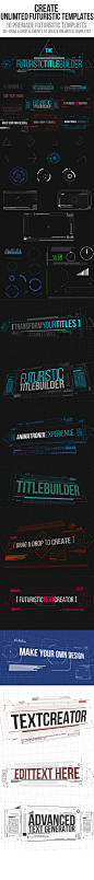 Futuristic Title Builder : 10 Ready Made Full HD Futuristic Titles with Glitch effects and 50+ Resizable, Drag and Drop futuristic Editable Elements and Gadgets to create and design your own UNLIMITED Futuristic Titles. Purchase at: https://videohive.net/