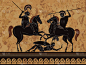 Ancient greece warrior.Black figure pottery.Ancien