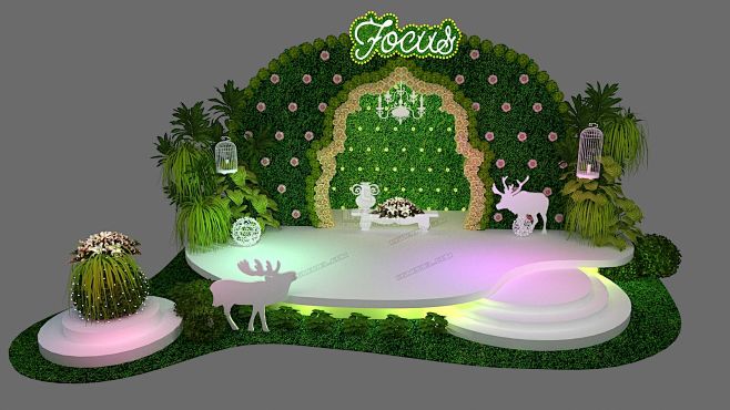 绿色清新植物舞台设计 植物墙 花墙 美术...