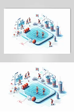 AI数字艺术扁平化多人运动场景插画