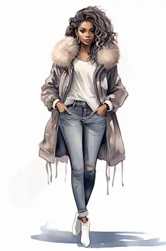 AI数字艺术时尚冬季少女插画