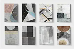 一组抽象几何艺术，现代绘画 非常适合印刷和数字媒体、地毯、壁纸、墙壁艺术、笔记本、书籍封面、平面设计、社交媒体、剪贴簿、海报、画廊墙、 T 恤设计等等！