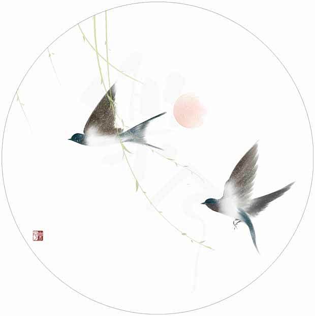 古风 花鸟 写意 水彩 鸟 燕子 意境 ...