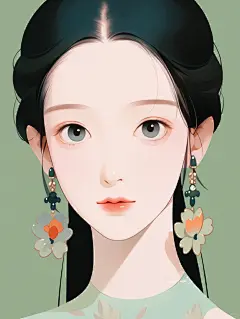 古典美人温婉气质｜极简主义扁平风人物插画
