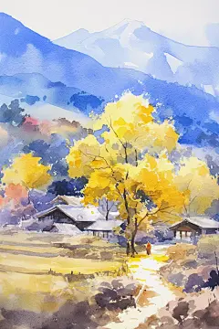 乡村建筑立秋插图背景