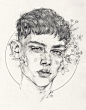 "Bouquet" by Adria Mercuri, male head portrait drawing. adriamercuri.com: 