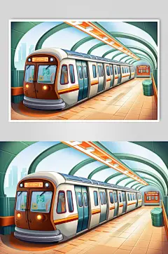 AI数字艺术春运旅客出行高铁站台插画