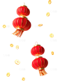 常规中式3D灯笼钱币漂浮贴纸