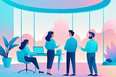 科技金融扁平风商务办公场景插画