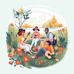 设图户外郊游露营场景扁平风夏季人物插画