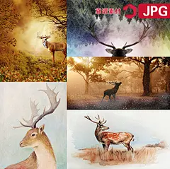 北欧手绘麋鹿水彩画风景画背景墙纸玄关装饰画JPG图片设计素材