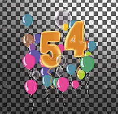 54岁生日快乐，有趣的庆祝周年贺卡与数字，气球的背景