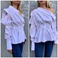 Black Shirt / Paradox / Cold Shoulder Blouse / White Shirt / White Blouse / Asymmetric Tunic / Long Sleeve Top PB0378 by ParadoxBG on Etsy