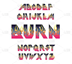 字体,火,火焰,华丽的,热,闪亮的,文字,字母,燃烧,收集