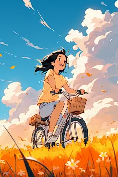 骑自行车五一劳动节户外旅游人物插画