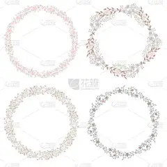 一组带叶子的野花花环。一个花圆形框架, 有一个地方为您的文本。适合贺卡, 婚礼请柬, 促销单张.