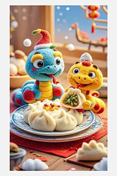 立冬海报设计羊毛毡3D卡通餐盘上