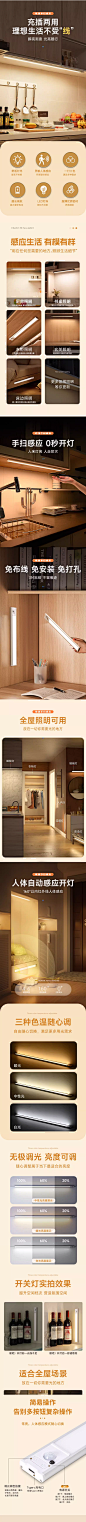 无线感应灯自粘人走灯灭充电衣柜酒柜橱柜灯感应灯带厨房自动超薄-tmall