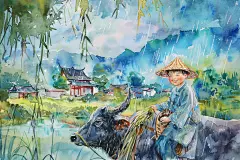 清明节中国风山林间牧童插画