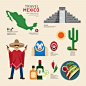 【矢量】墨西哥旅游特色元素建筑地图景点素材