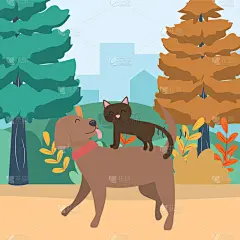 狗,猫,卡通,式样,可爱的,性格,多样,环境,自然,宠物