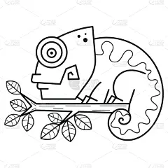 变色龙,绘画插图,矢量,贺卡,枝,t恤,可爱的,几何形状,野生动物