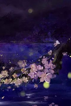 【白露集】 古风写意水彩手绘插画  夜 作者: 夜雨即北 - 涂鸦王国插画