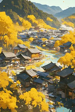 乡村建筑立秋插图插画