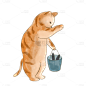 手绘-拟人钓鱼小猫动物元素贴纸4