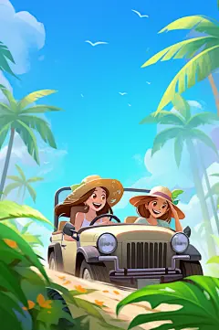 AI数字艺术五一劳动节自驾旅游插画