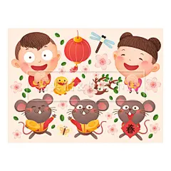 卡通鼠年新春小老鼠新年春节海报Banner矢量图主图电商UI设计素材-淘宝网