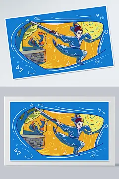 闻鸡起舞成语故事手绘插画