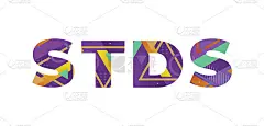 性传播疾病概念复古色彩词汇艺术插图