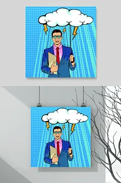 蓝色唯美波普风格人物插画矢量素材-众图网