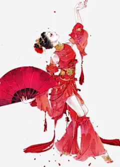 红衣扇子跳舞美女古风手绘高清素材 古风 扇子 红衣 美女 跳舞 免抠png 设计图片 免费下载