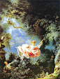 法国画家 Jean-Honoré Fragonard 《秋千》洛可可画派
法国画家 Jean-Honoré Fragonard 最著名的一副《秋千》（原法文名叫Les Hasards Heureux de l'Escarpolette,可译为一次高兴的秋千遇险。）这是他接受一个声名狼藉的男爵为取悦他的情妇所画。在原来的要求里，这个男爵化身油画中女子面对的男人，而推秋千的则是主教。但Fragonard最终还是用一个信徒的形象替代了主教。

|微刊 - 悦读喜欢