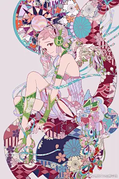 绘画超话    #美图欣赏# 来自画师 ボルボネ 的作品，擅长装饰风格插画~（id=373498） ​​​​