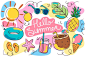 Hello summer with beach essentials Free Vector