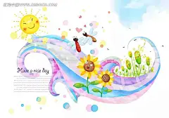 手绘太阳和向日葵PSD分层素材|PSD素材|彩色条纹|儿童插画|儿童室内壁画|花边|花边素材|花纹|花纹素材|幻彩|卡通插画|蓝天白云|螺旋|蜜蜂|时尚插画|手绘|手绘太阳|手绘太阳花|手绘向日葵|旋转|植物
