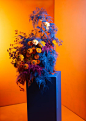 An arrangement inspired by the colours and textures of Danish designer Verner Panton's work. #LFS #floristrycourse #paintedflowers #flowerarrangements