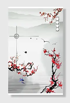 中式水墨古风工笔画背景