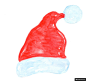 节日饰品 圣诞帽子 白色毛球 淡彩手绘模板免扣png