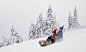 ELVES GOING DOWN A SNOW COVERED SLOPE